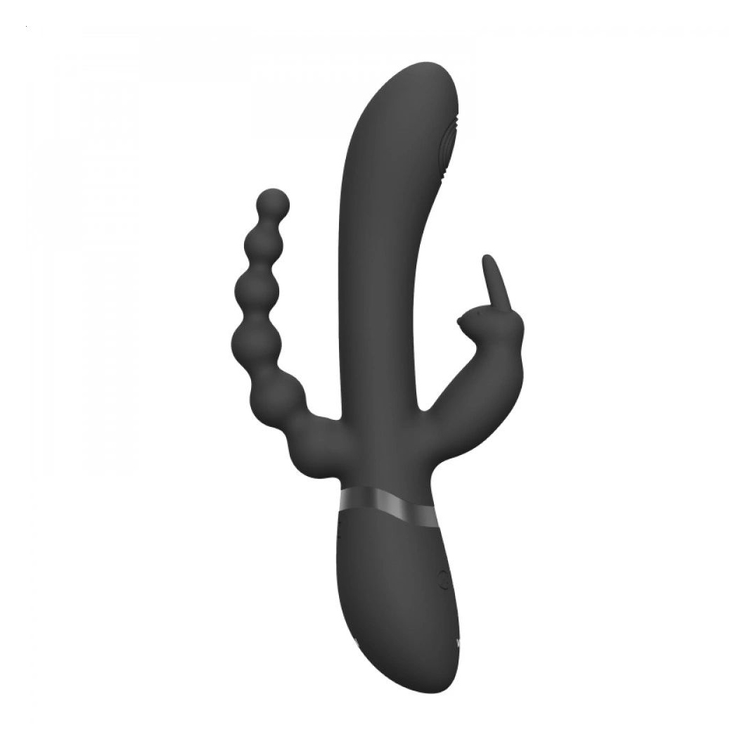 Вібратор-кролик 3 в 1 Vive Rini Pulse Wave &amp; Vibrating Double Penetration Rabbit Чорний, 1 шт